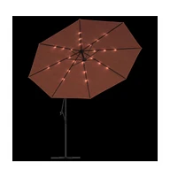 vidaXL Cantilever Garden Parasol with Led Lights Terracotta 137.8"