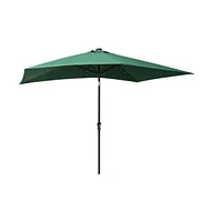 Garden Parasol with LEDs and Steel Pole Green 6.6'x9.8'