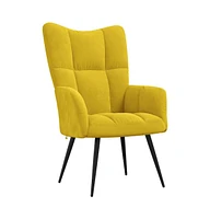 Relaxing Chair with a Stool Mustard Yellow Velvet