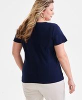 Style & Co Plus Short-Sleeve Square-Neck Tee, Exclusively at Macy's