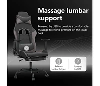 Massage Gaming Chair with Footrest Black&Gray Faux Leather