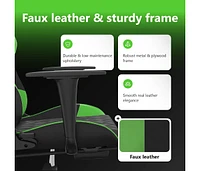 Massage Gaming Chair with Footrest Black&Green Faux Leather