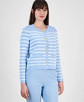 Tahari Asl Women's Striped Button-Front Cardigan