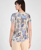 Tahari Asl Women's Paisley Tulip-Sleeve V-Neck Blouse