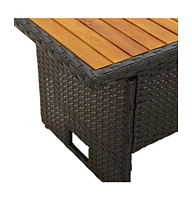 vidaXL Patio Table Black 39.4"x19.7"x16.9"/24.8" Solid Wood Acacia&Poly Rattan