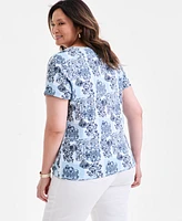 Style & Co Plus Printed Short-Sleeve Henley Tee, Exclusively at Macy's