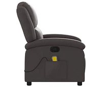 Massage Recliner Chair Dark Brown Real Leather