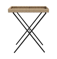 vidaXL Folding Tray Table Beige 25.6"x15.7"x29.5" Poly Rattan