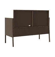 vidaXL Patio Bench with Cushions Brown Poly Rattan