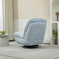360 Swivel Recliner Adjustable Chair Chenille Glider Swivel Reclining Sofa Chair with Black Metal Round Base - Blue