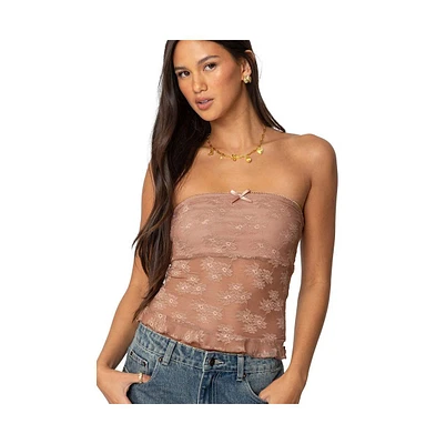 Edikted Women's Ballet sheer lace tube top