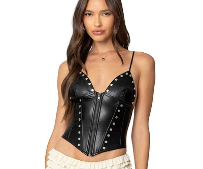 Edikted Womens Studded Faux Leather Corset