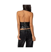 Edikted Womens Tana Faux Leather Halter Top