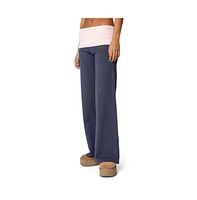 Edikted Women's Wide Leg Contrast Fold Over Pants