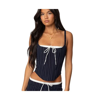 Edikted Womens Pinstripe Peekaboo Drawstring Corset