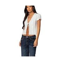 Edikted Womens Cotton Lacey Tie Front Top