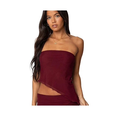 Edikted Womens Vivi Mesh Asymmetric Tube Top