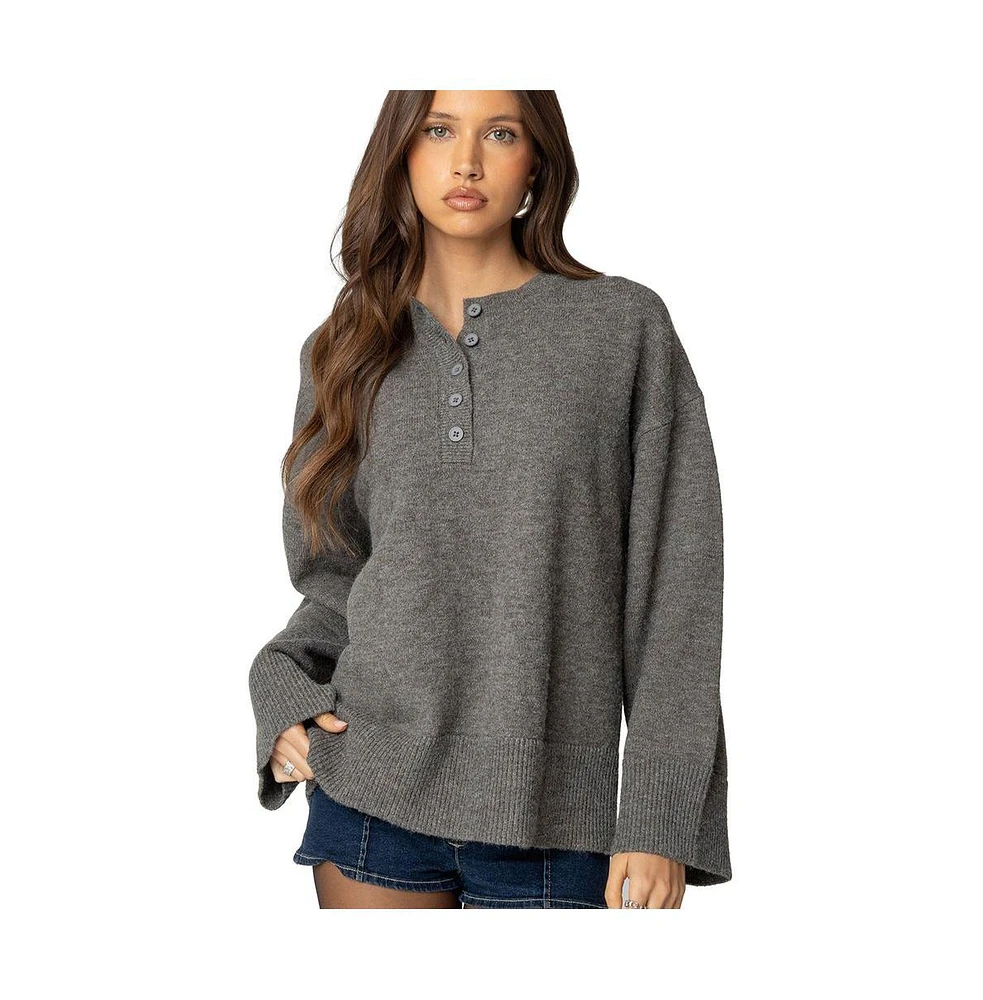 Edikted Womens Montana Oversized Button Sweater