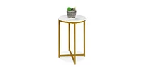 Slickblue Round Cross Leg Design Coffee Side Table Nightstand with Faux Marble Top