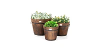 Slickblue Set of 3 Outdoor Wooden Barrel Planter Pots with Handles