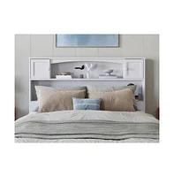 Slickblue Farmhouse Bookcase Headboard with Storage for Bedroom Decor