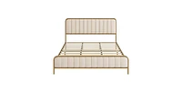 Slickblue Gold Metal Platform Bed Frame with Off-White Upholstered Headboard