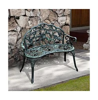 Slickblue Outdoor Patio 40-inch Garden Bench with Backrest in Antique Green Metal Finish