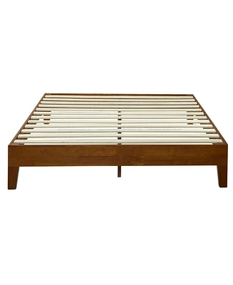 Slickblue Low Profile Platform Bed Frame - Warm Wood Finish for a Timeless Look