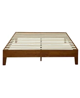 Slickblue Low Profile Platform Bed Frame - Warm Wood Finish for a Timeless Look