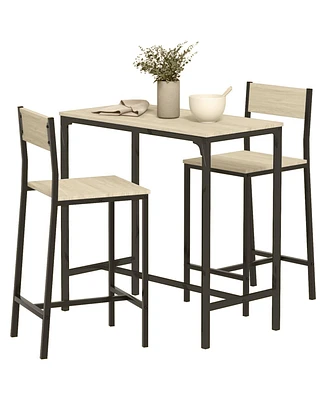 Homcom Bar Table and Chairs, Industrial Dining Table Set for 2 Small Space