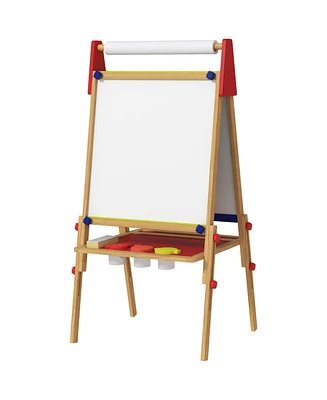 Qaba 3 in 1 Easel for Kids with Paper Roll, Whiteboard, Chalkboard