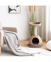 Gymax 28'' Hand-Made Cat Tree Tower Natural Bowl Shaped w/Perch