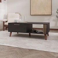 Fm Furniture Govan Coffee Table with a Door, Conical Legs, and Open Storage, Wengue