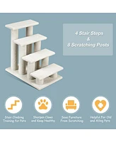 Gymax 24'' 4-Step Pet Stairs Carpeted Ladder Ramp 8 Scratching Post Cat Tree Climber