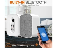 Pyle Hi-Fi Home Bookshelf Monitor Speakers, Bluetooth Desktop Audio System with Remote Control and MP3 Playback