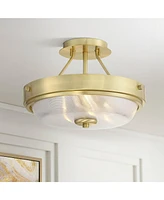 Regency Hill Carmine 13" Modern Semi Flush-Mount Ceiling Light Fixture Kitchen Foyer Hallway Round Brass Finish Glass Bedroom Bathroom Entryway Living