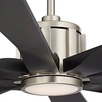 60" Defender Modern Industrial Indoor Outdoor Ceiling Fan 8 Blade Led Light Remote Control Brushed Nickel Motor Black Oak Finish Blades Bedroom Patio