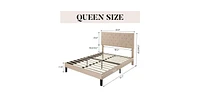 Slickblue Linen Upholstered Platform Bed with Button-Tufted Headboard