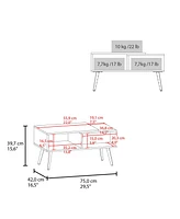 Fm Furniture Hack Berry Coffee Table with Open Storage and Conical Legs , White + Natural Oak