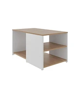 Fm Furniture Kaibito Coffee Table with Open Storage, White+ Natural Oak