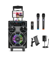 Pyle 8” Bluetooth Portable Pa Speaker with Wireless Microphones, Party Lights & Tablet Stand