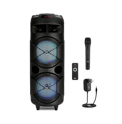 Pyle Dual 8” Wireless Portable Pa Speaker with Party Lights, Usb/Tf/Fm Radio, Mic & Remote Control