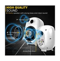 Pyle Hi-Fi Home Bookshelf Monitor Speakers, Bluetooth Desktop Stereo System with Remote Control, 60W Max, White