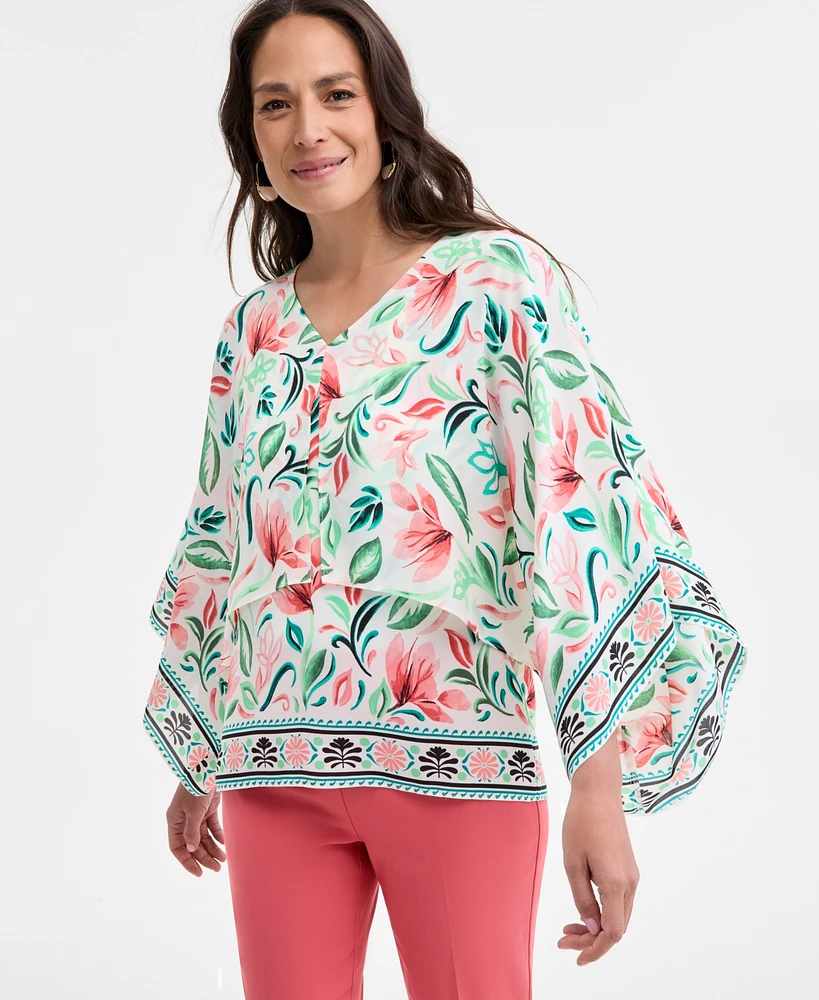 Jm Collection Women's V-Neck Tiered Poncho Top, Exclusively at Macy's