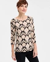 Jm Collection Women's Printed Jacquard Scoop-Neck Top, Exclusively at Macy's