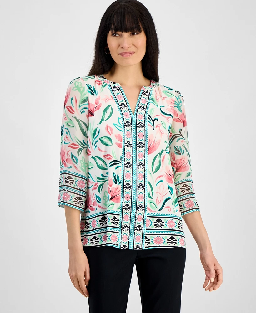 Jm Collection Women's Embellished Split-Neck Tunic, Exclusively at Macy's