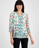 Jm Collection Women's Embellished Split-Neck Tunic, Exclusively at Macy's