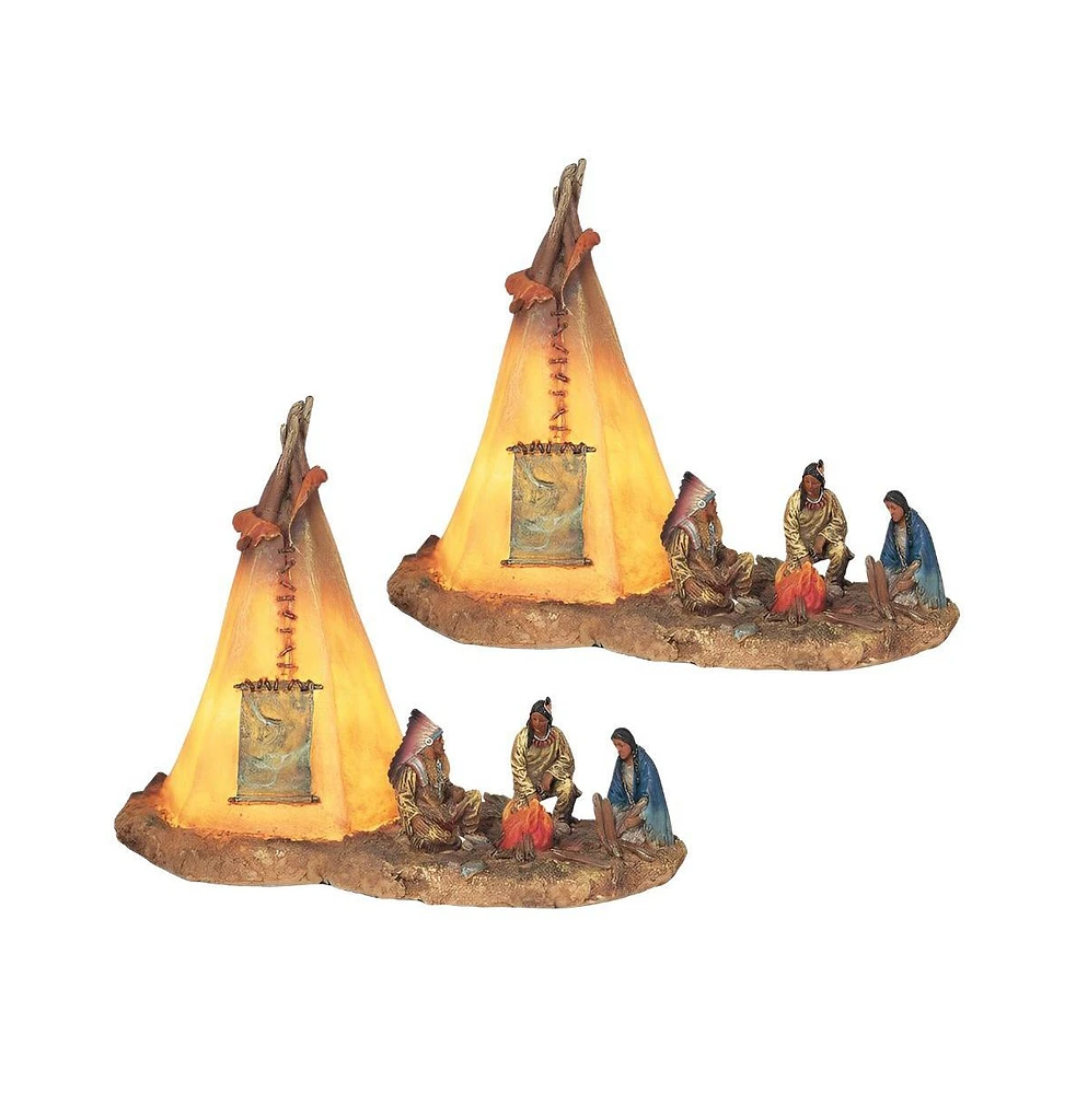 Fc Design "2-pc Set" 8"W Native Americans with Led Lighting Indian Teepee Tipi Figurine Statue Ornament Home Room Office Decor and Perfect Ideas for H