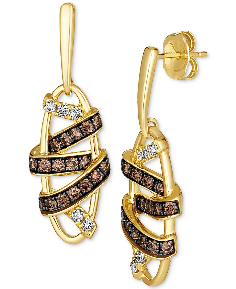 Le Vian Chocolate Diamond (5/8 ct. t.w.) & Nude Diamond (1/6 ct. t.w.) Wrapped Drop Earrings in 14k Honey Gold