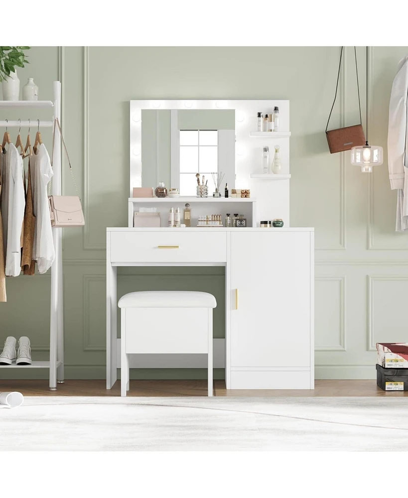 gaomon Makeup Vanity Table with Large Drawers and 3 Level Storage & Tiers of Open Shelves